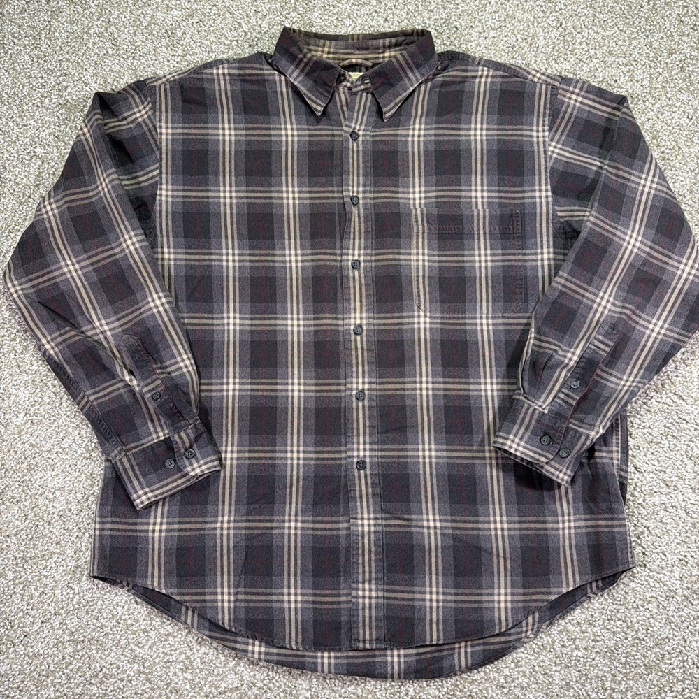 Vintage St John's Bay Brown Plaid Flannel Large Basic Essentials
